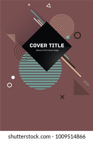 Angular memphis notepad cover pattern. Cool memphis template front page with white, green and brown geometrical shapes on brown background. Memphis notepad cover vector for corporate purpose.