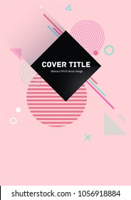 Angular memphis notepad cover pattern. Cool memphis texture front page with white, magenta, green and red geometrical shapes on pink background. Memphis notepad cover design for personal purpose.