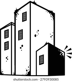 Angular Multilevel Building Icon Urban Architecture Rough Sketch Style