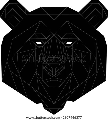 Angular polygonal bear head composed of straight lines and polygons; bold, abstract vector for modern design. Bear head silhouette vector