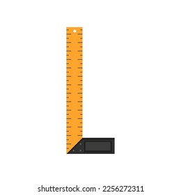 Angular ruler for woodwork vector illustration. Cartoon drawing of instrument and workbench for carpentry work on white background. Carpentry, renovation, professions concept