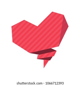 Angular shaped paper heart with stripes on white background