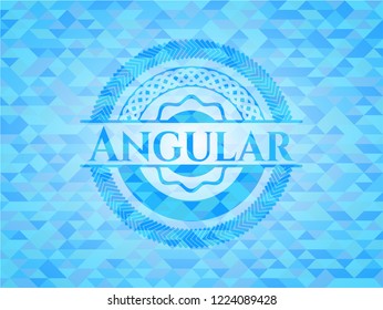 Angular sky blue emblem. Mosaic background