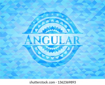 Angular sky blue emblem with mosaic ecological style background