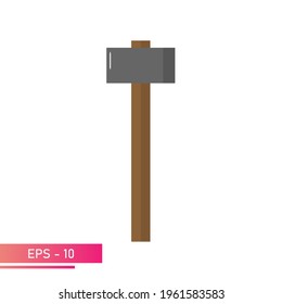 An angular sledgehammer with a wooden handle. Realistic design. On a white background. Tools for the blacksmith. Flat vector illustration.