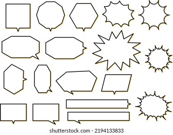 Angular speech bubble set with yellow shadow.