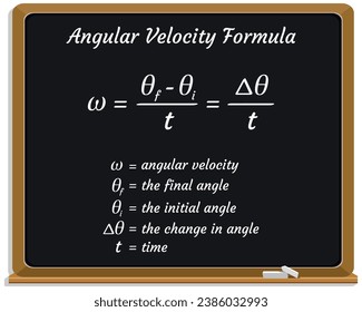 Angular Velocity Formula on a black chalkboard. School. Vector illustration. svg