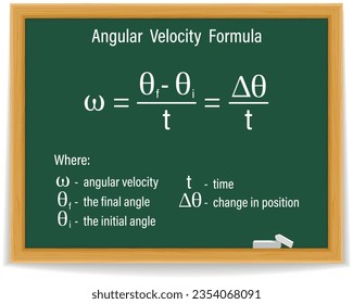 Angular Velocity Formula on a green chalkboard. Education. Science. Formula. Vector illustration.