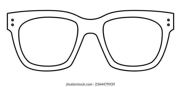 Angular Wellington frame glasses fashion accessory illustration. Sunglass front view for Men, women, unisex silhouette style, flat rim spectacles eyeglasses with lens sketch outline isolated on white