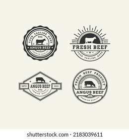 Angus beef meat vintage label logo design pack