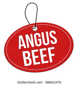 Angus beef red leather label or price tag on white background, vector illustration