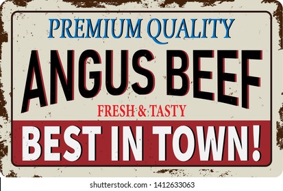 Angus Beef vintage rusty metal sign on a white background, vector illustration