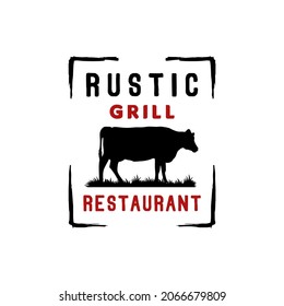 Angus Bull Cattle Farm Ranch Beef Grill Barbeque BBQ Logo Design Inspiration