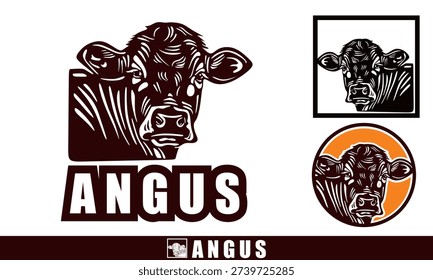 angus cattle expression logo, silhouette of big bull head vector illustrations