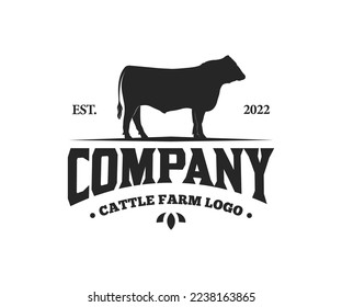 Angus cattle farm logo. Livestock vintage logo with cow