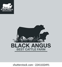 angus cattle farm logo silhouette of great bull standing vvector illustrations