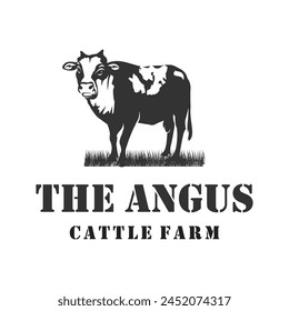 Angus cattle ranch logo, retro vintage cattle angus, Livestock Beef Emblem, Label vector design	