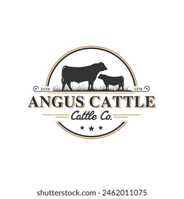 Angus cattle vintage logo design