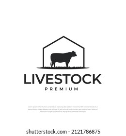 Angus Cow Beef Emblem Label Vector Home cattle logo design