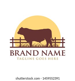 Angus Cow Logo Design On Grass