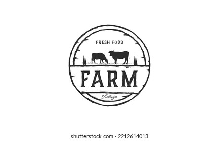 Angus Farm Logo On White Background And Cow Illustration