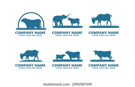 angus grass cow logo vector icon
