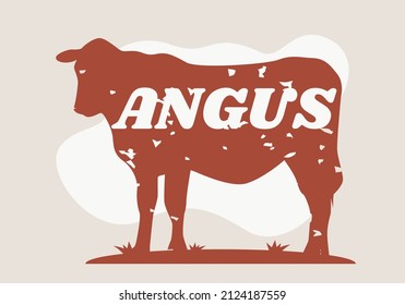Angus silhouette. isolated angus silhouette. vintage retro print cow silhouette for meat business, meat shop, restaurant menu.