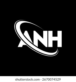 Logotipo de ANH. Diseño del logotipo de la letra ANH. Iniciales Logotipo de ANH enlazado con el círculo y el logotipo del monograma en mayúsculas. Tipografía ANH para tecnología, negocio y marca inmobiliaria.