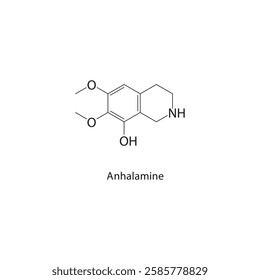 Anhalamine skeletal structure.Alkaloid compound schematic illustration. Simple diagram, chemical formula.