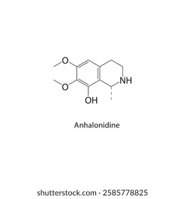 Anhalonidine skeletal structure.Alkaloid compound schematic illustration. Simple diagram, chemical formula.