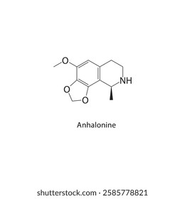 Anhalonine skeletal structure.Alkaloid compound schematic illustration. Simple diagram, chemical formula.