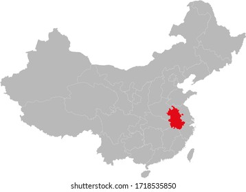 Anhui province highlighted on china map. Gray background.