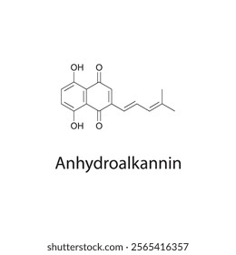 Anhydroalkannin skeletal structure diagram.Naphthoquinone compound molecule scientific illustration.