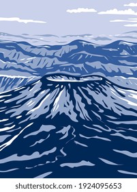 Aniakchak National Monument and Preserve Showing Aniakchak Volcano on the Aleutian Range of Alaska WPA Poster Art