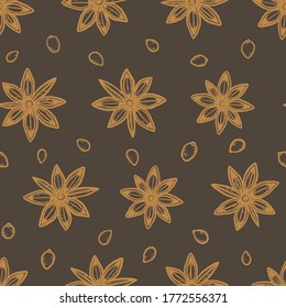 Anice tree vector seamless pattern. Grunge stylized badyan on white background. Aromatic medical  herbs and stars. Wrapping paper, wallpaper, textile design