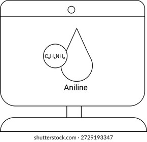 Anilina mostrada en una pantalla de computadora con su fórmula química mostrada con una ilustración de lágrima