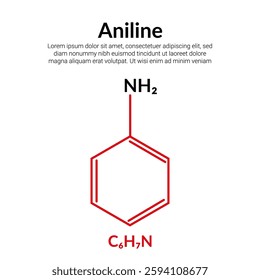 Aniline, organic compound, molecular structure formula, suitable for education or chemistry science content. Vector illustration