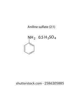 Aniline sulfate skeletal structure.Aromatic amine salt compound schematic illustration. Simple diagram, chemical formula.