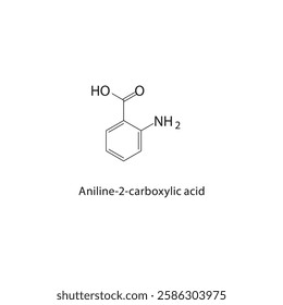 Aniline-2-carboxylic acid skeletal structure.Aminobenzoic acid derivative compound schematic illustration. Simple diagram, chemical formula.