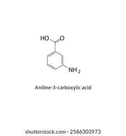 Aniline-3-carboxylic acid skeletal structure.Aminobenzoic acid derivative compound schematic illustration. Simple diagram, chemical formula.