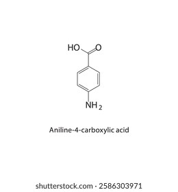 Aniline-4-carboxylic acid skeletal structure.Aminobenzoic acid derivative compound schematic illustration. Simple diagram, chemical formula.