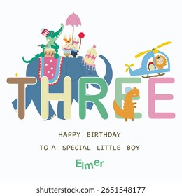 Animal 3rd Birthday Card for Boy