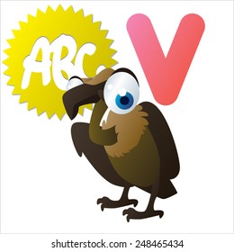 animal abc: V is for cute little comic cartoon illustration of Vulture