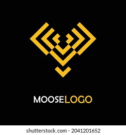 Animal abstract logo. The abstract flat logo of moose head made of 90-degree angled thick lines, with ‘Moose Logo’ text below. Abstract logo in EPS8.