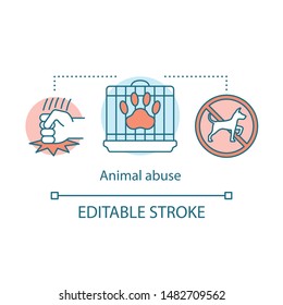 Animal Abuse Concept Icon. Cruelty, Neglect, Aggression To Pets Idea Thin Line Illustration. Mistreatment With Pets. Animal Rights Protection.  Vector Isolated Outline Drawing. Editable Stroke