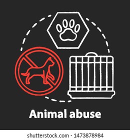 Animal Abuse And Harm Chalk Concept Icon. Zoosadism. Animal Neglect, Cruelty And Mistreatment Idea. Pets Rights Protection, Welfare. Vector Isolated Chalkboard Illustration