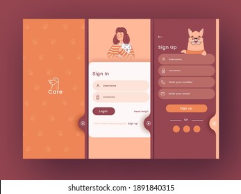 Animal Adopt Or Care Theme Application Splash Screens, Template Layout As Sign In And Sign Up.