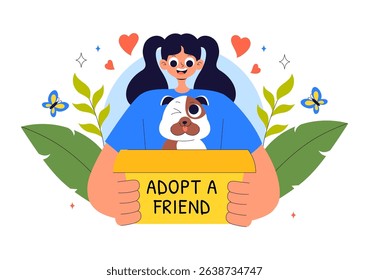 Animal Adoption Agency Vector Illustration Featuring Pet Adoption from a Shelter with Cats and Dogs in a Flat Style Cartoon Background