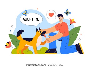 Animal Adoption Agency Vector Illustration Featuring Pet Adoption from a Shelter with Cats and Dogs in a Flat Style Cartoon Background
