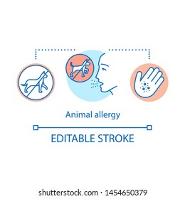 Animal Allergy Concept Icon. Allergic Reaction To Cats And Dogs Fur, Saliva, Urine And Dander. Pet Allergens Sensitivity Idea Thin Line Illustration. Vector Isolated Outline Drawing. Editable Stroke